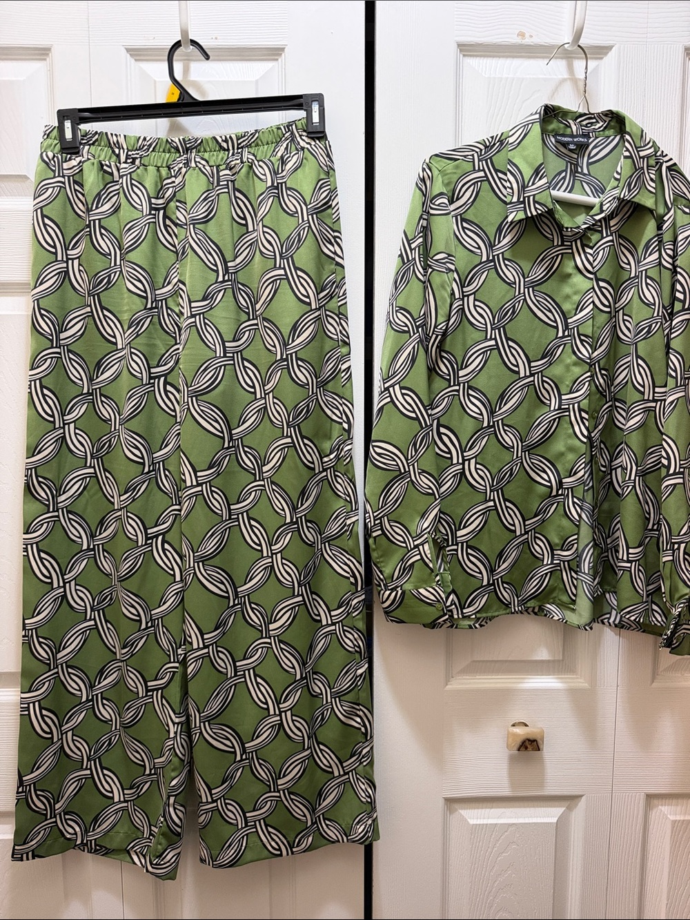 Green Geometric Wide Leg Pants & Matching Top Set